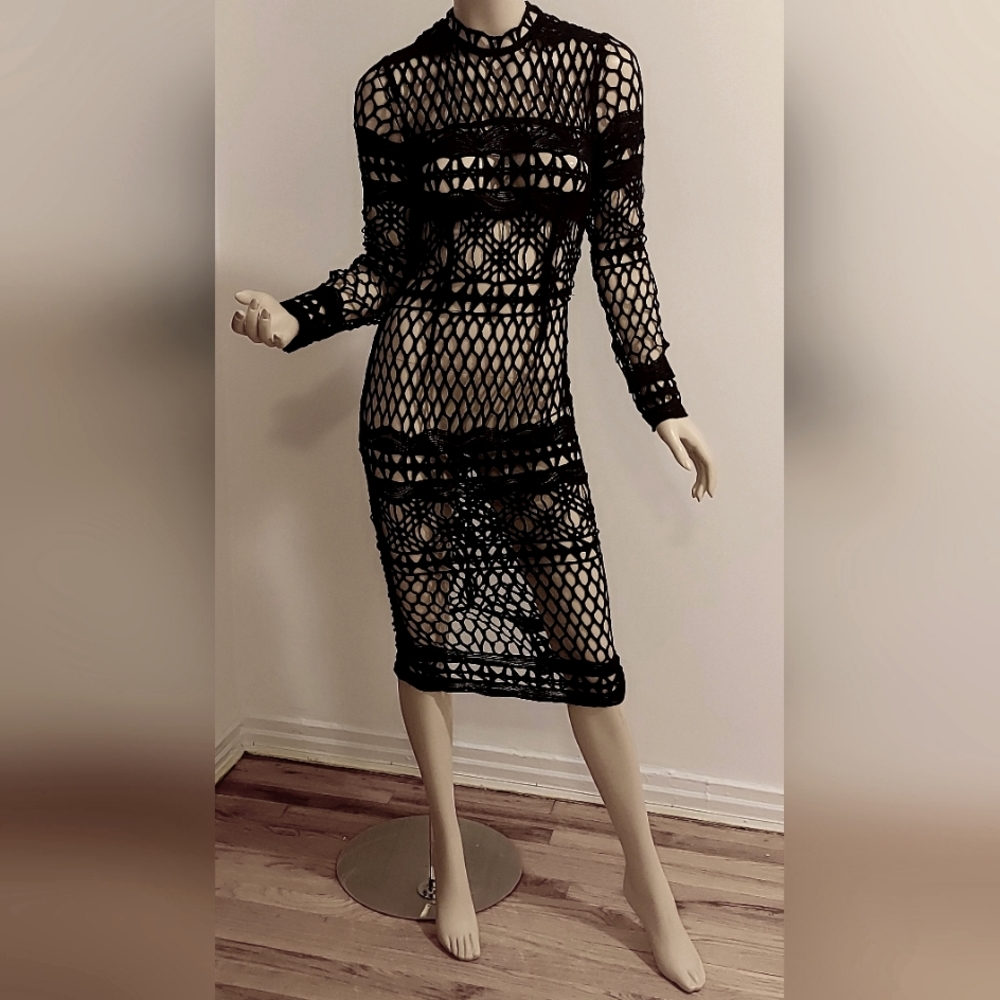 Open Crochet embroidered midi Layering dress